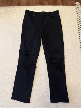 Express Women's Black Straight Jeans with Distressed Knees